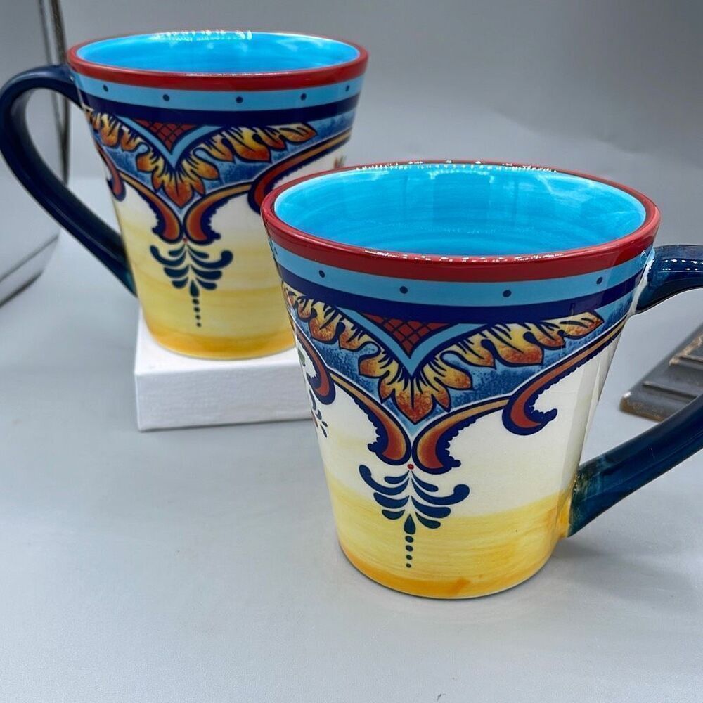 Set of two Euro mugs Zanzibar pattern hand painted